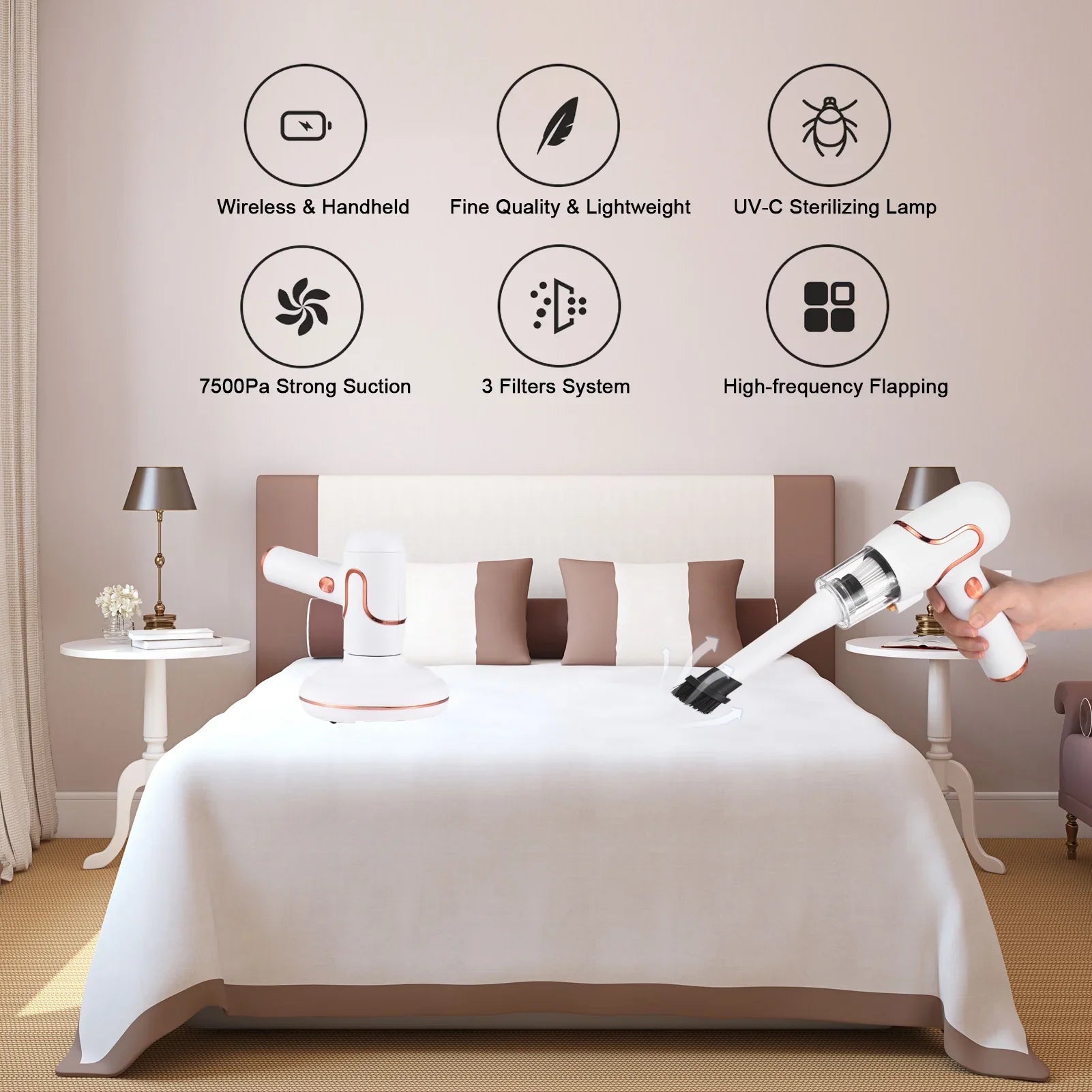 Anself Bed Mattress Cleaner Handdeld Lamp Strong Suction 8000 Timesmin for Carpets Sofa Couch Mint Pet Hair Dust Removal Deep Cleaning Machine