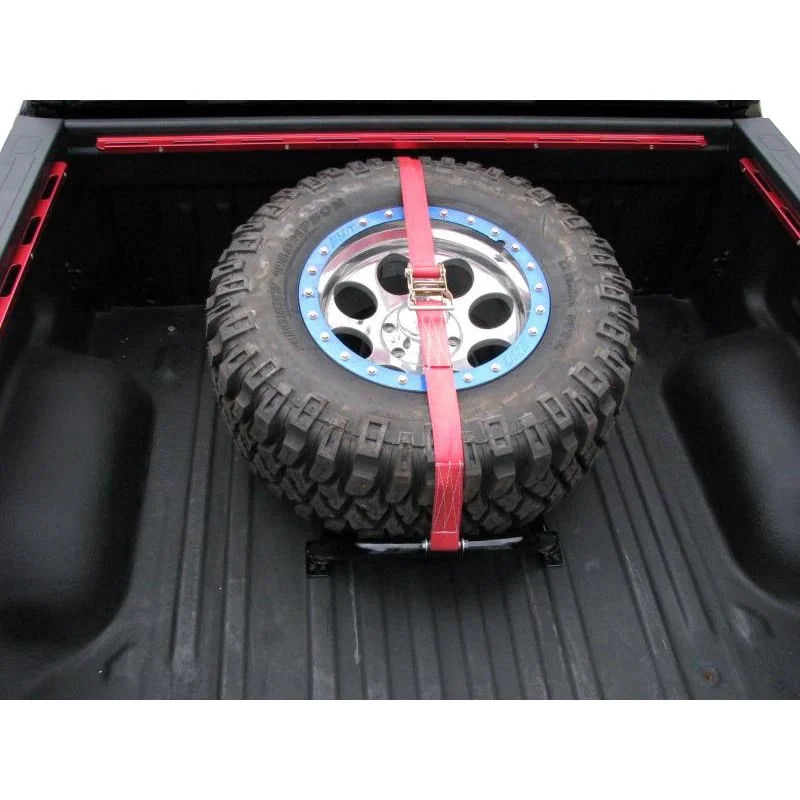 N-Fab by RealTruck Bed Mounted Rapid Strap Tire Carrier With Black Strap | Gloss Black | Bm1Tsbk | Universal Fit