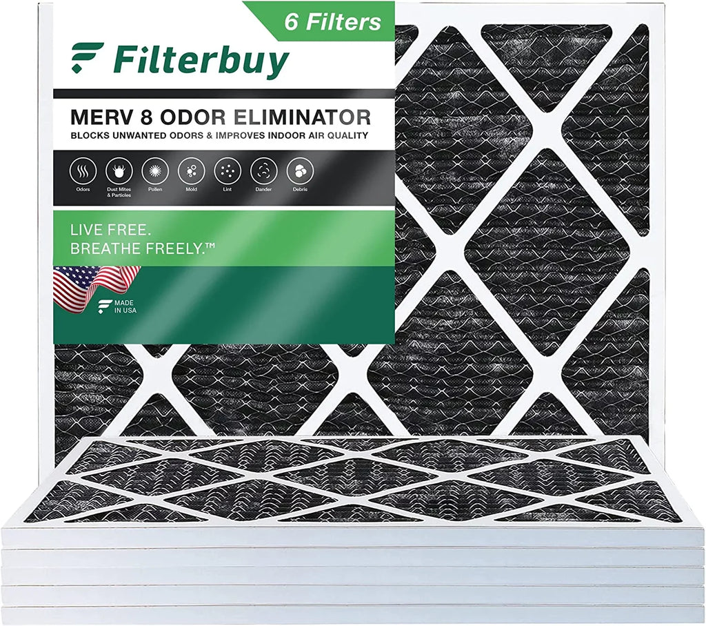 Filterbuy 14x18x1 MERV 8 Odor Eliminator Pleated HVAC AC Furnace Air Filters with Activated Carbon (6-Pack)