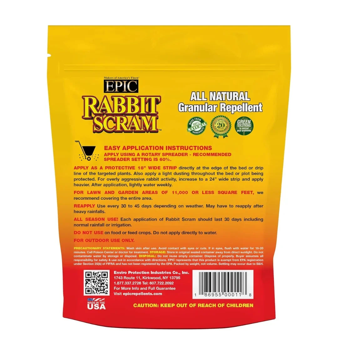 EPIC Rabbit Scram All Natural Ready To Use Outdoor Granular Animal Repellent Resealable Bag, 6lbs