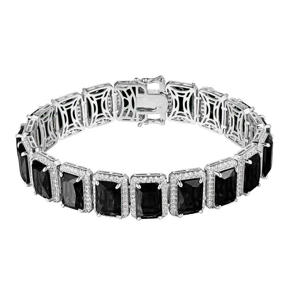 14K White Gold Finish Onyx Black SimuLatitudeed Diamonds Solitaire Mens Ladies Bracelet 10mm / 8.5 Inch