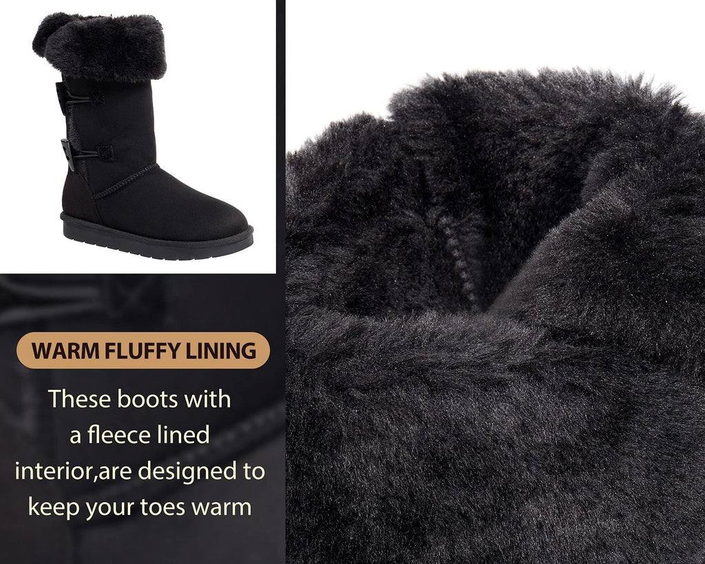 CAMEL Winter Tall Boots for Women Snow Boot Button Fashion Black Boots Knee High Classic Slip On Boot Outdoor Shoes