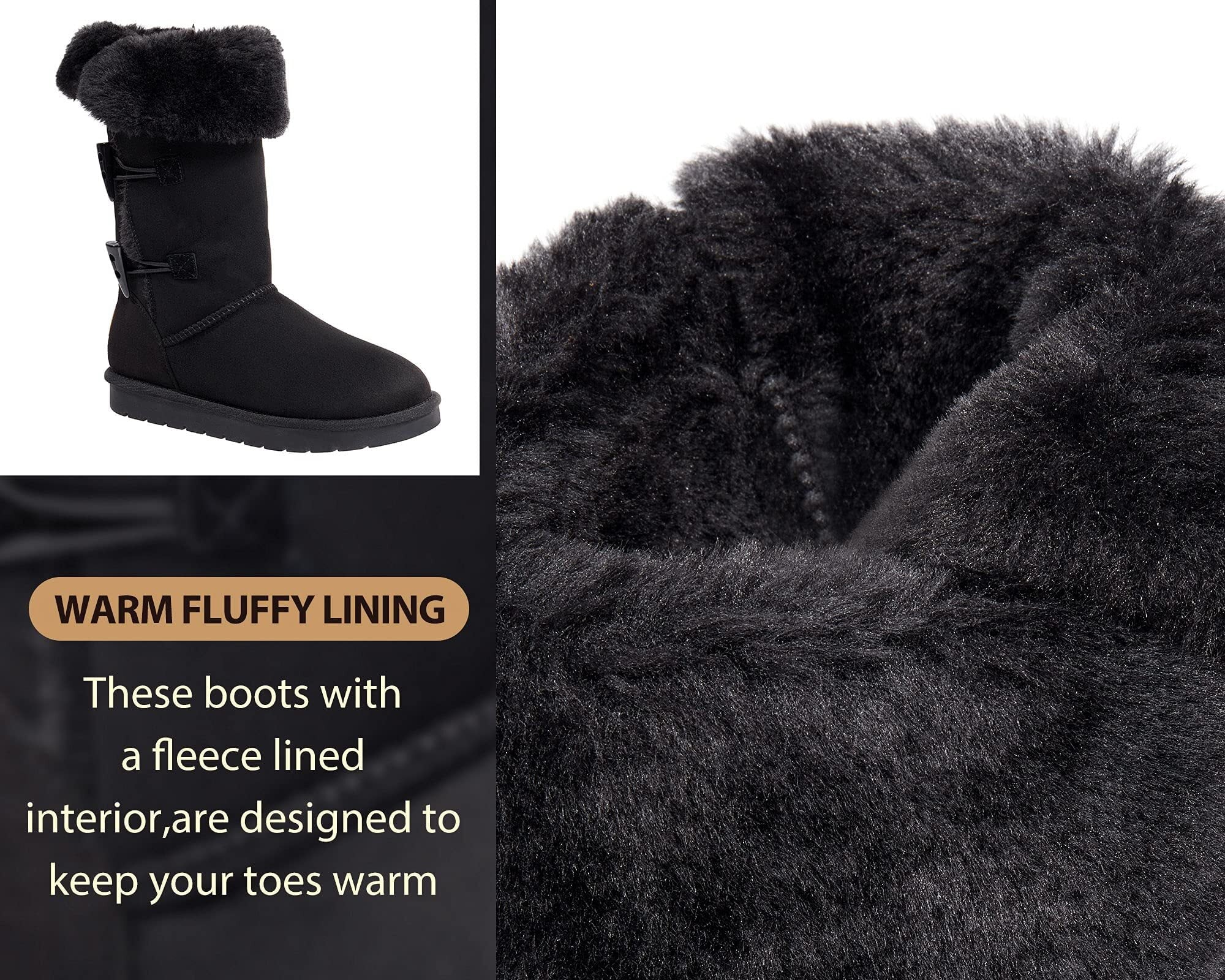 CAMEL Winter Tall Boots for Women Snow Boot Button Fashion Black Boots Knee High Classic Slip On Boot Outdoor Shoes