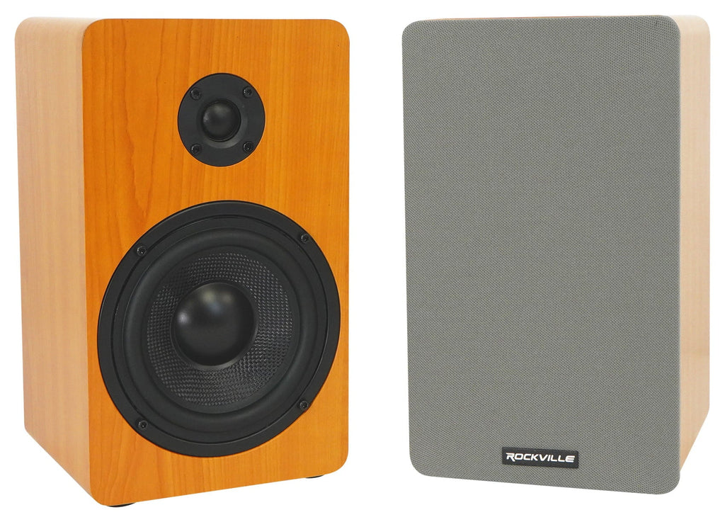 Pair Rockville RockShelf 58C Classic 5.25" Home Bookshelf Speakers w/37" Stands