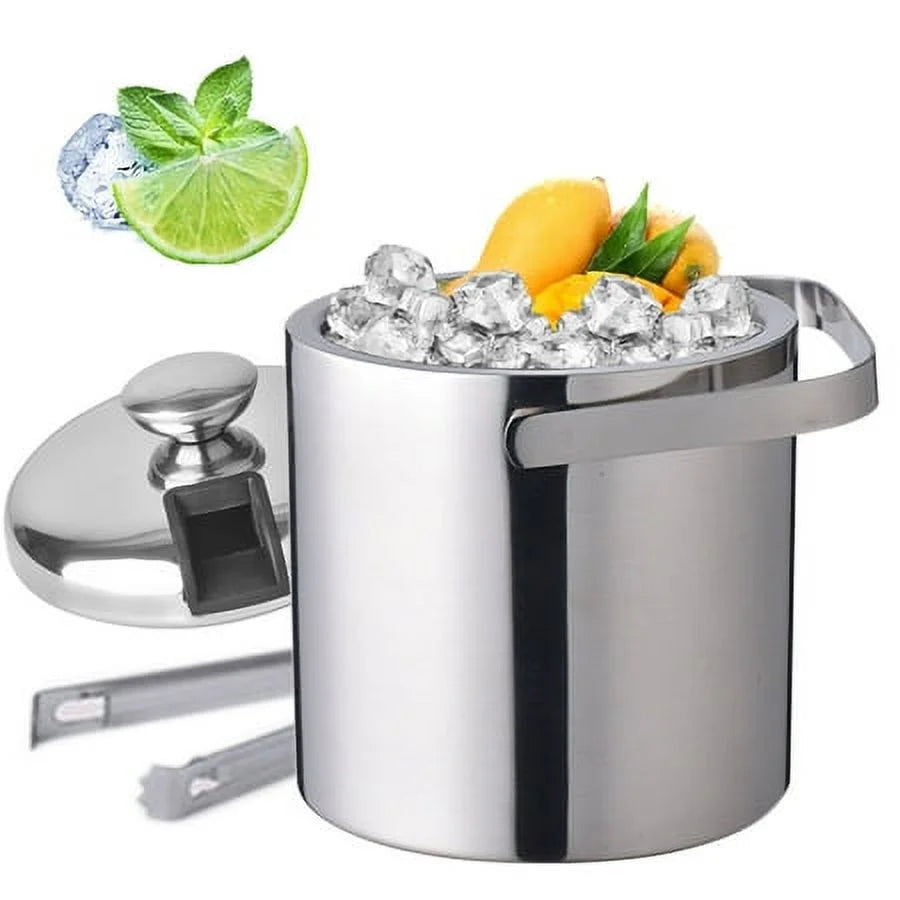 Double-Wall Stainless-Steel InsuLatitudeed Ice Bucket With Lid & Ice Tong 1300 ML