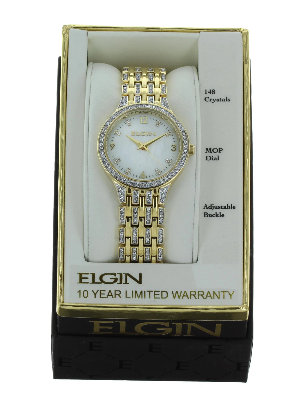 Elgin Adult Female Analog Wristwatch IP Stones on Bezel in Gold (EG201810)