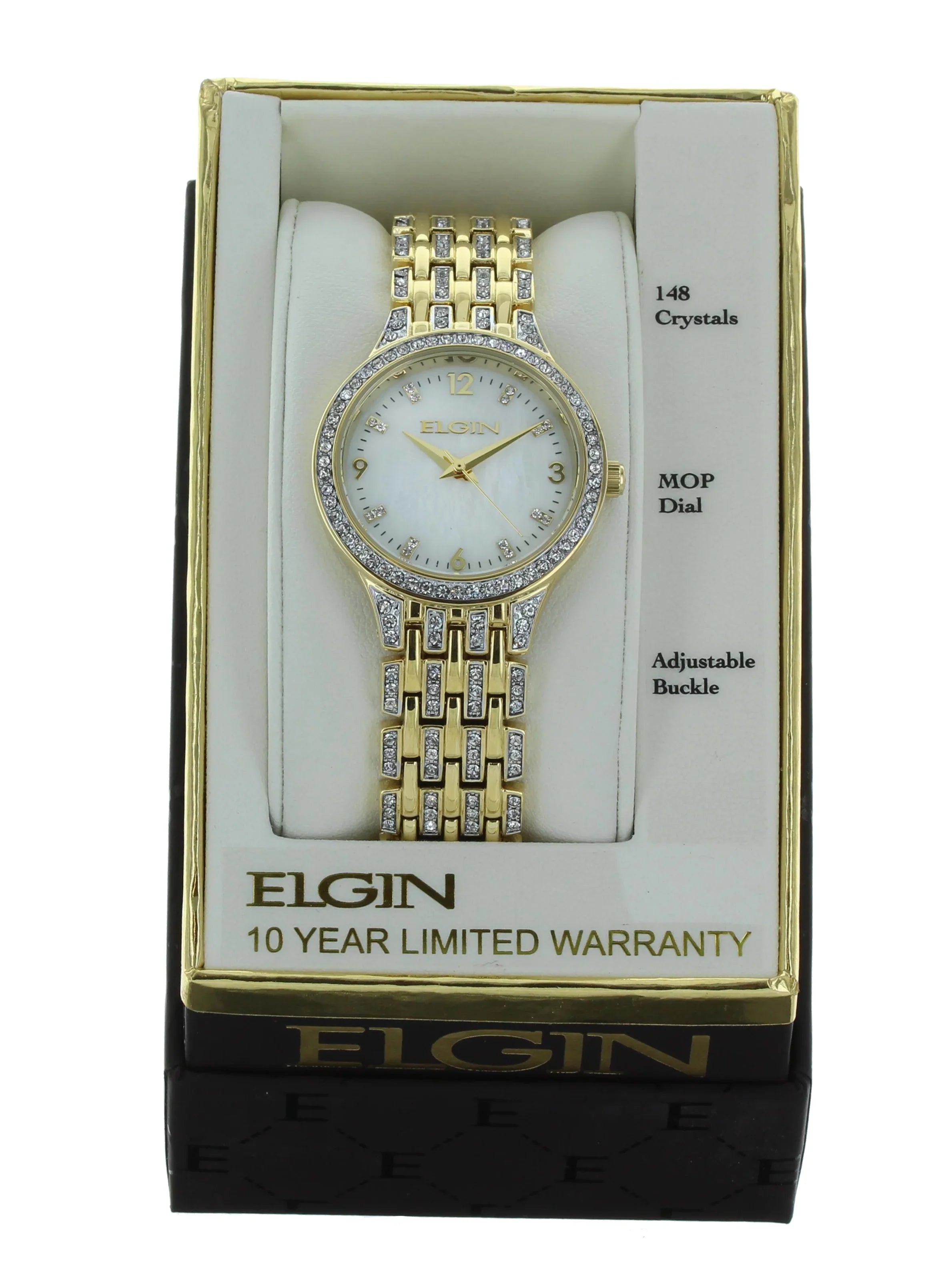 Elgin Adult Female Analog Wristwatch IP Stones on Bezel in Gold (EG201810)