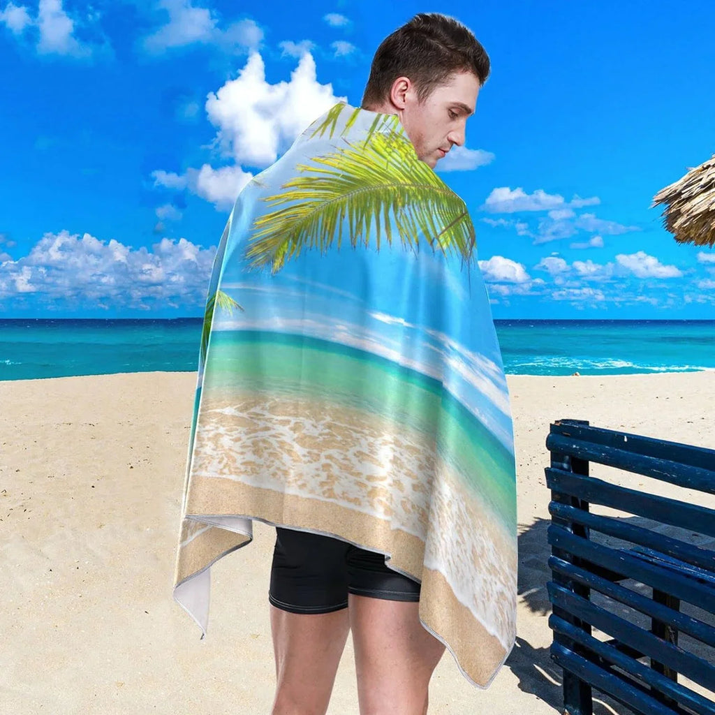 Bestwell Summer Tropical Palm Beach Beach Towel Oversized Towel Blanket, Thin Lightweight Microfiber Sand Free Quick Dry Towel, 30”X60” Multipurpose Pool Bath Yoga Swim Shower Towel