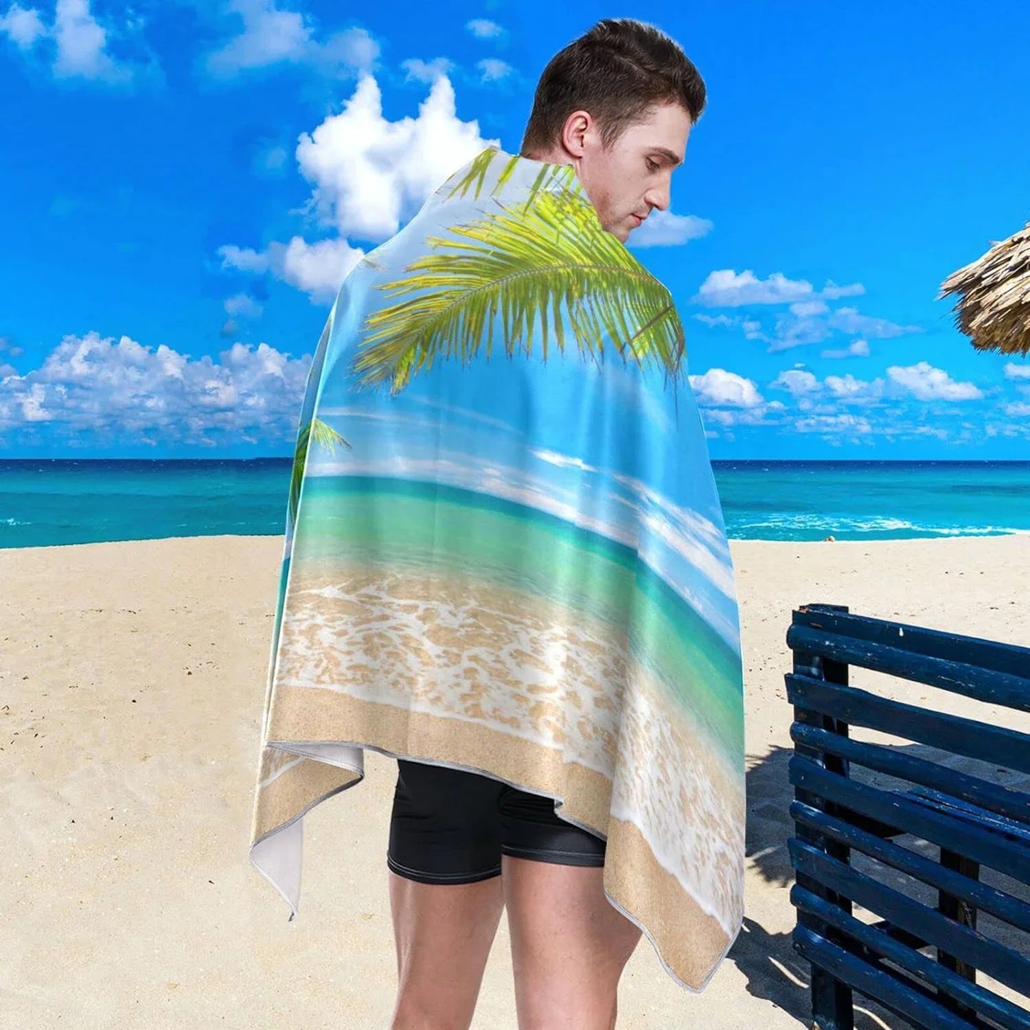 Bestwell Summer Tropical Palm Beach Beach Towel Oversized Towel Blanket, Thin Lightweight Microfiber Sand Free Quick Dry Towel, 30”X60” Multipurpose Pool Bath Yoga Swim Shower Towel