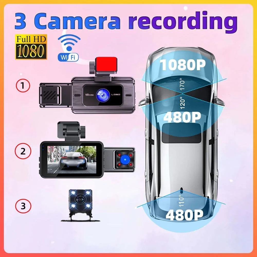 Arealer Dash Camera,Car Camera Mirror Car Dash Cam Rearview Mirror Camera Wifi 3 Cameras Car Rearview Video Wide Car Rear 3 Camera Cam With And Camera Cameras Wide Cameras Wide Clear Buzhi Cam Rear 3