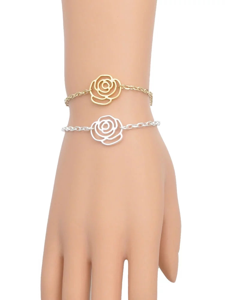 Delight Jewelry Resin Hot Pink Love Snail Gold-tone Flower Link Chain Bracelet, 6.75"+2" Extender