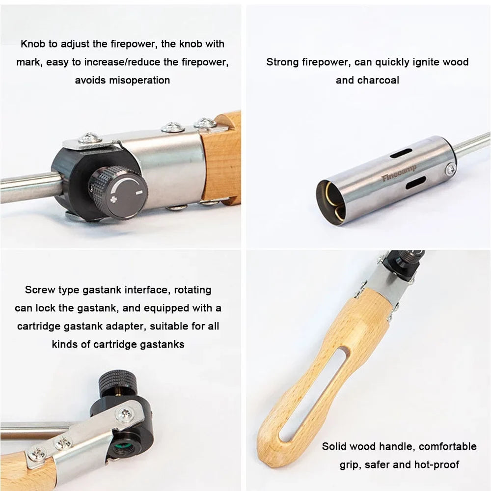 Wood Handle Camping Folding GasTorch High Portable Burners Charcoal Burning Tool Picnic BBQ Cooking Flamethrower