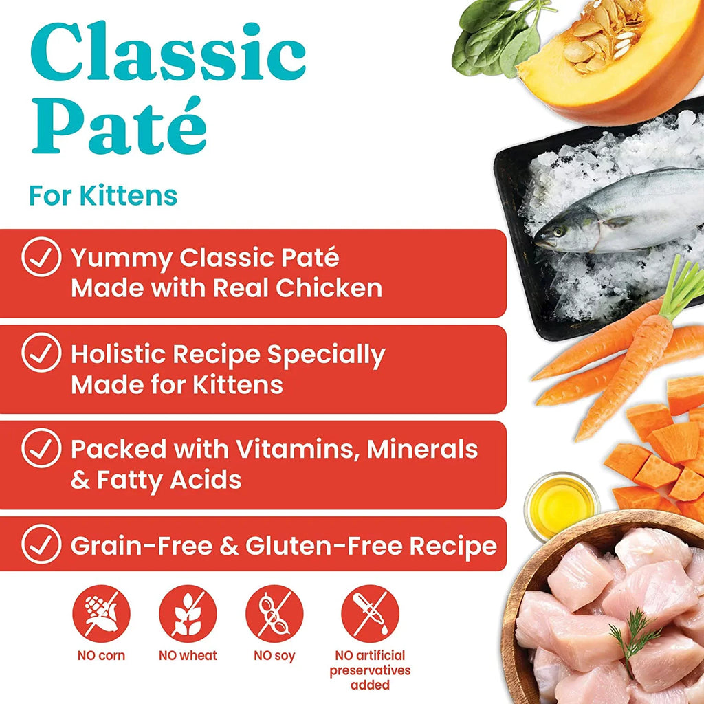 Solid Gold Wet Kitten Food Pate - Made with Real Chicken for Kittens - High Protein Grain Free Wet Cat Food for Healthy Digestion, Skin, Coat & Sensitive Stomach - 3oz (24 Count)
