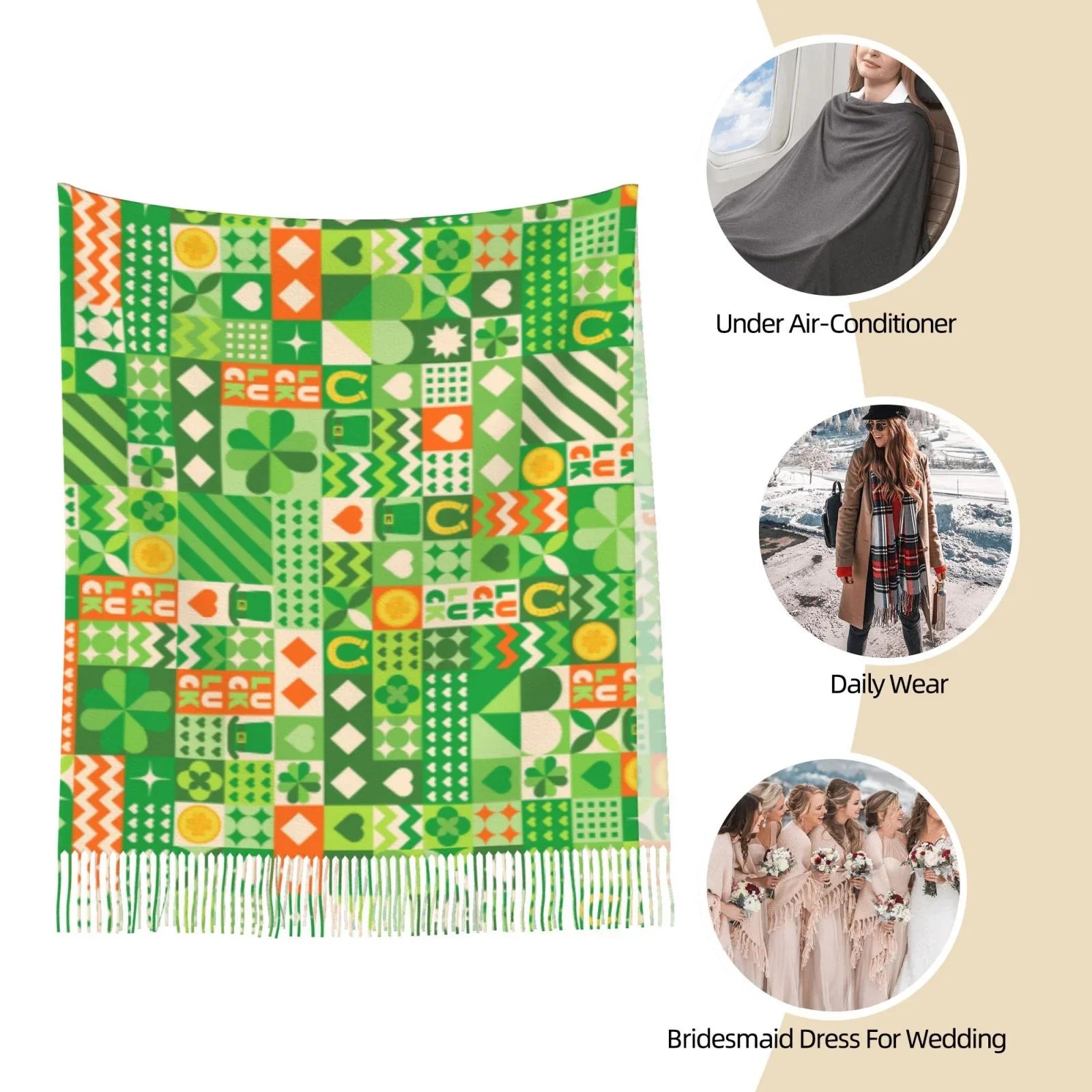 Bingfone Soft Cashmere Feel Scarf For Women Elegant Art Print Winter Warm Scarves Large Shawl Wrap Gifts- St Patrick's Day6