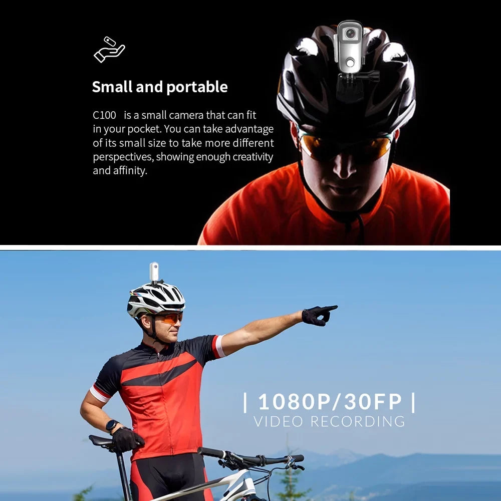 SJCAM C100 Action Camera 1080P/30fps Digital Video Camera 30M Waterproof Magnetic Body Built-in Battery WiFi Connection APP Sharing with Waterproof Case Back Clip Lanyard