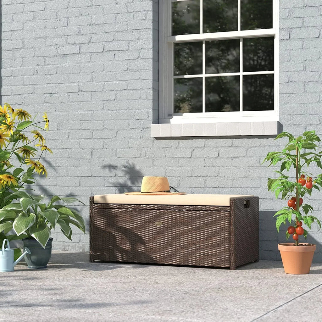 xrboomlife Deck Box w/Seat Cushion 60 Gallon Outdoor Patio  Bench Shed Cabinet Container  Pools Yard Tools Porch Backyard