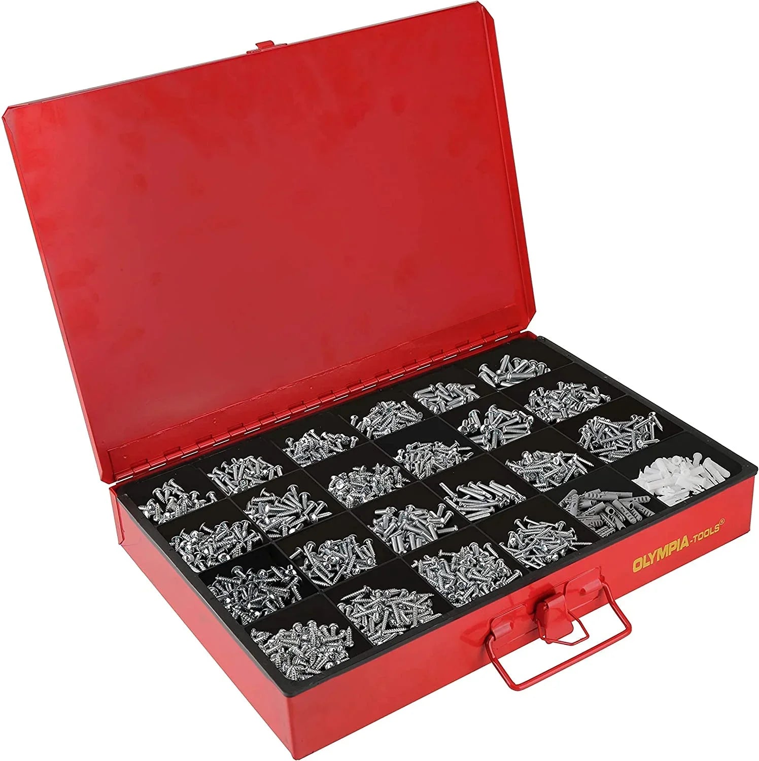 QCAI 90-806 4-Drawer Hardware Organizer includes 2500-pieces Small Hardware, black/red