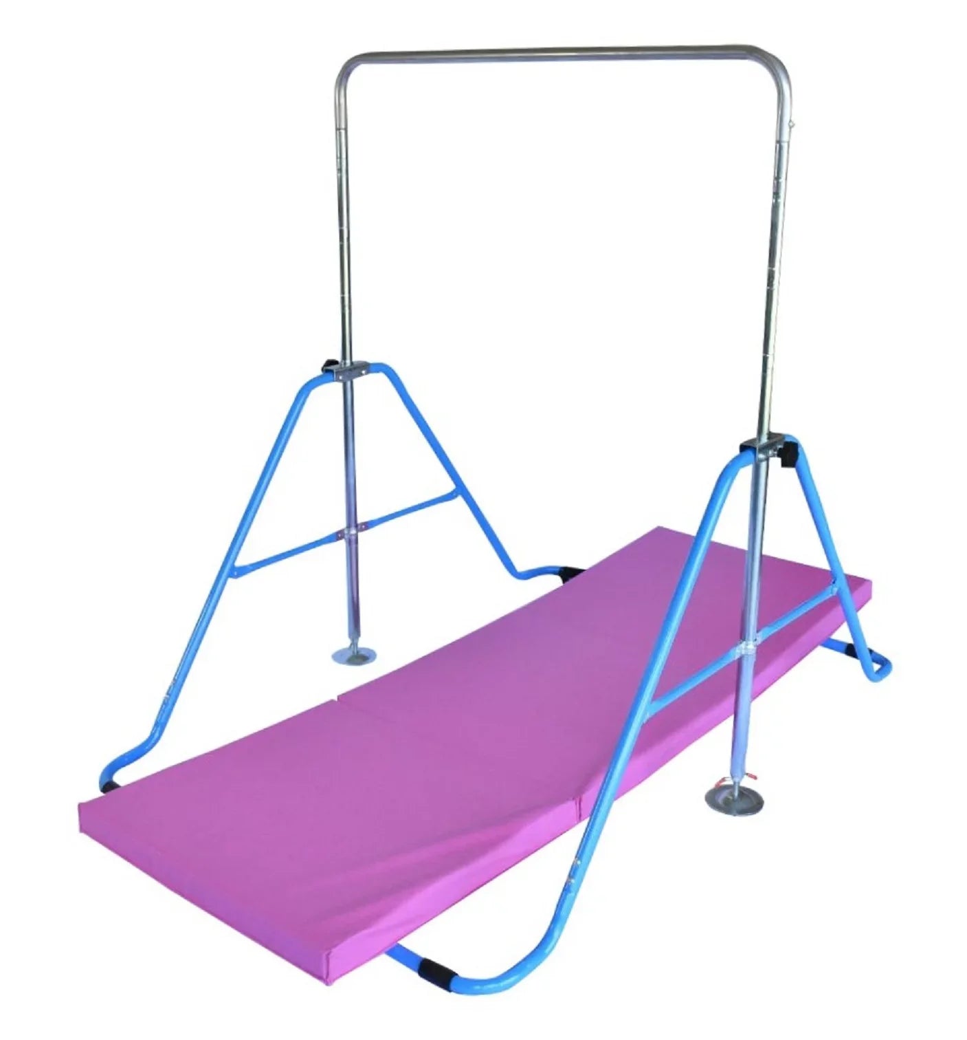 Expandable Gymnastics Kip Bar Gymnastic Training Kip Bar Adjustable Height Horizontal Bar Monkey Bars Folding Climbing Tower Fitness for Kids with Mat Blue