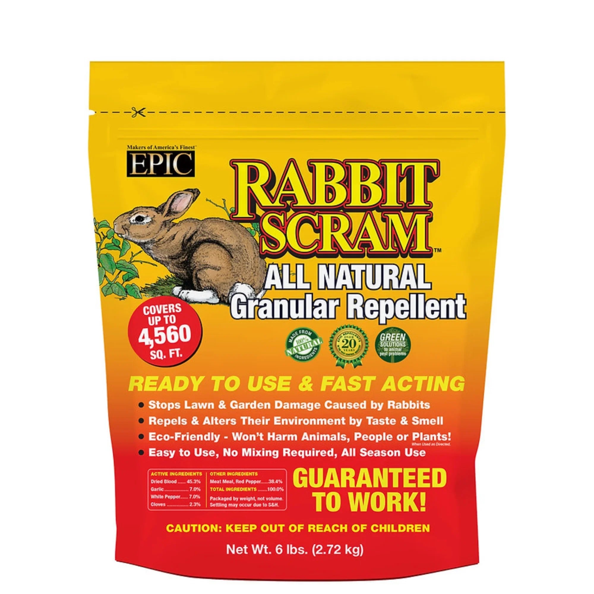 EPIC Rabbit Scram All Natural Ready To Use Outdoor Granular Animal Repellent Resealable Bag, 6lbs