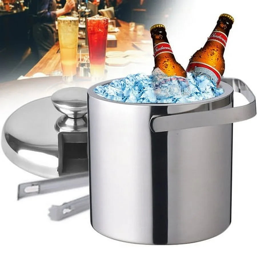 Double-Wall Stainless-Steel InsuLatitudeed Ice Bucket With Lid & Ice Tong 1300 ML
