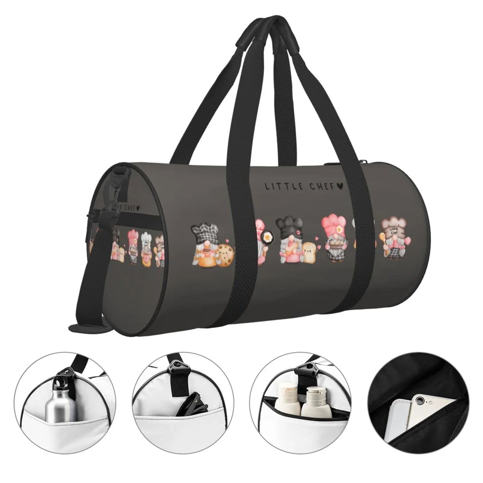 Coaee Baker Gnome Large Capacity Travel Luggage Bag Cylinder Gym Bag Waterproof Sports Bag with Pocket and Compartment