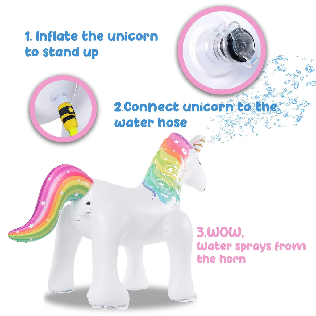 Irene InfLatitudeable Unicorn Yard Sprinkler, Unicorn Lawn Sprinkler for Kids (63 Inch Tall)