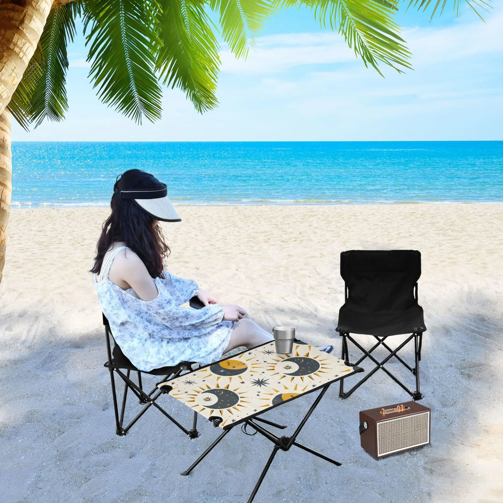 Sun Moon and Stars Camping Folding Table Portable Beach Table with Storage Bag Compact Picnic Table for Outdoor Travel Fishing BBQ
