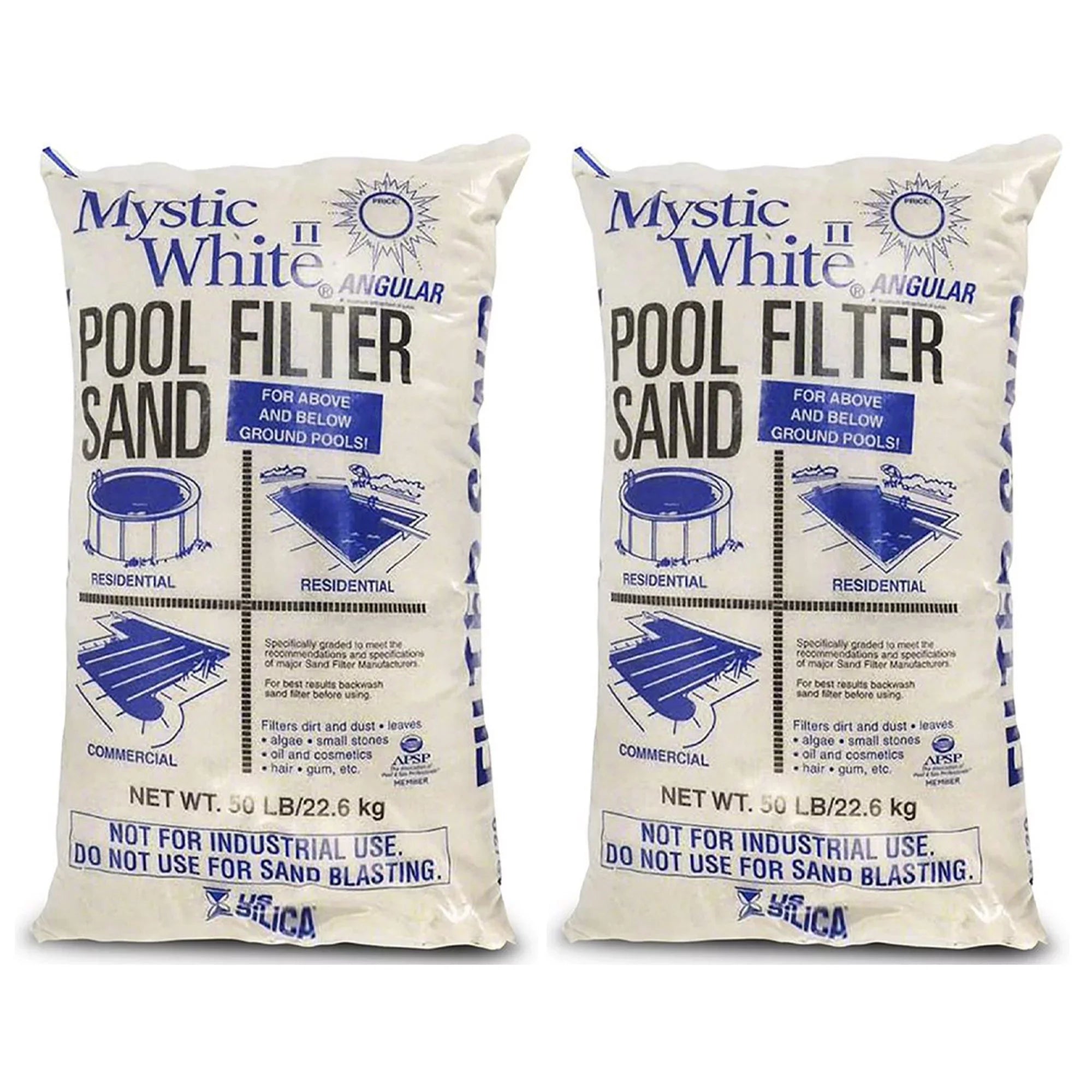 U.S. Silica 50lbs Mystic White II Swimming Pool Filter Sand, White (2 Pack)