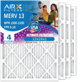 12x24x1 Air Filter MERV 13 Comparable to MPR 1500 - 2200 & FPR 9 Electrostatic Pleated Air Conditioner Filter 4 Pack HVAC AC Premium USA Made 12x24x1 Furnace Filters by AIRX FILTERS WICKED CLEAN AIR.