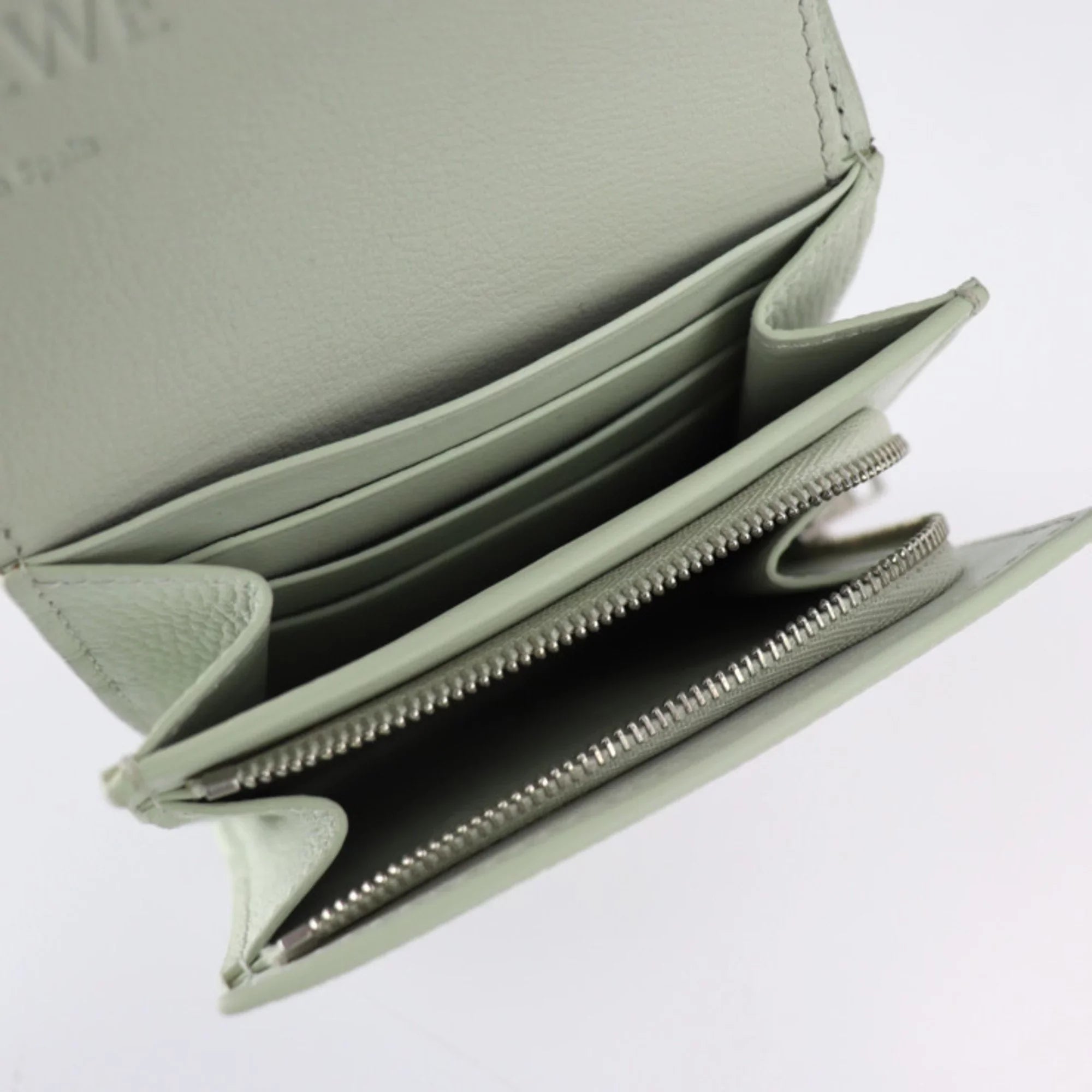 Pre-Owned LOEWE Loewe ANAGRAM COMPACT FLAP WALLET Anagram compact flap wallet folio C821L57X01 leather light green model silver metal fittings L-shaped fastener (Good)