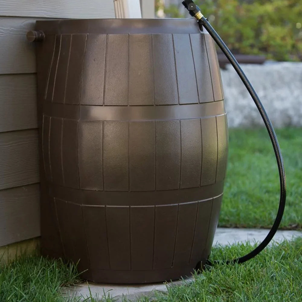 FCMP Outdoor 50-Gallon BPA Free Home Rain Water Barrel, Brown (2 Pack)