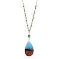 Blue Box Boutique Inc Aqua Resin Wood Pendant Beaded Chain Necklace for Women, Tenes | Wood Anniversary Gift