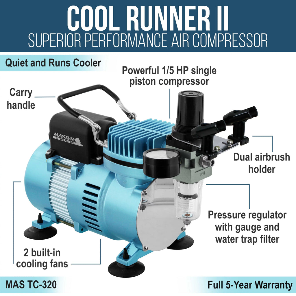 Master Airbrush Dual Fan Air Compressor System Kit with a G22 Gravity Feed Dual-Action Airbrush Set with 0.3 mm Tip