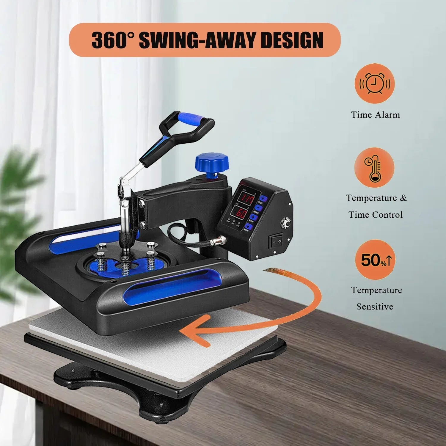 Blue Heat Press Machine 8 in 1, 12 x 15 Inches Sublimation Transfer Printer, Digital Precise LCD Control Printing, 360 Swing Away Vinyl Transfer Printer for T-Shirts, Canvas Bag, Pillow, Banner