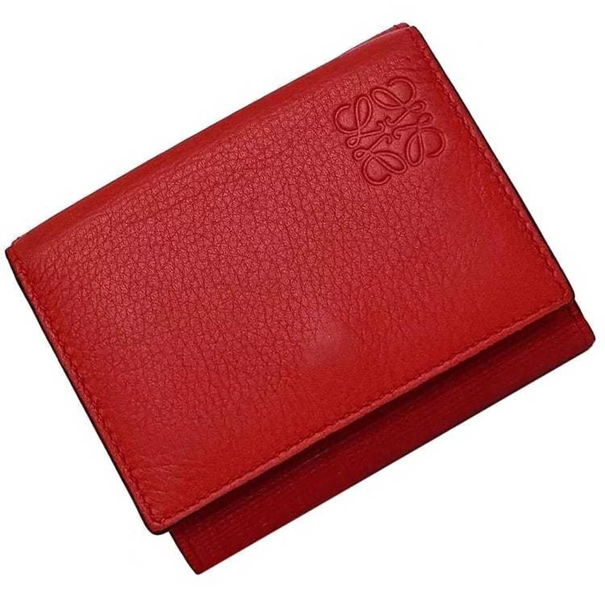Pre-Owned Loewe trifold wallet red linen anagram leather grain LOEWE (Good)
