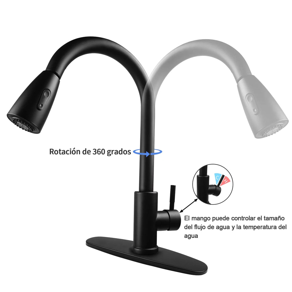 Kitchen Faucet with Pull Down Sprayer, High Arc Single Handle Kitchen Sink Faucet with Deck PLatitudee, Commercial Modern Stainless Steel Kitchen Faucets for Kitchen, RV, Bar, Silver