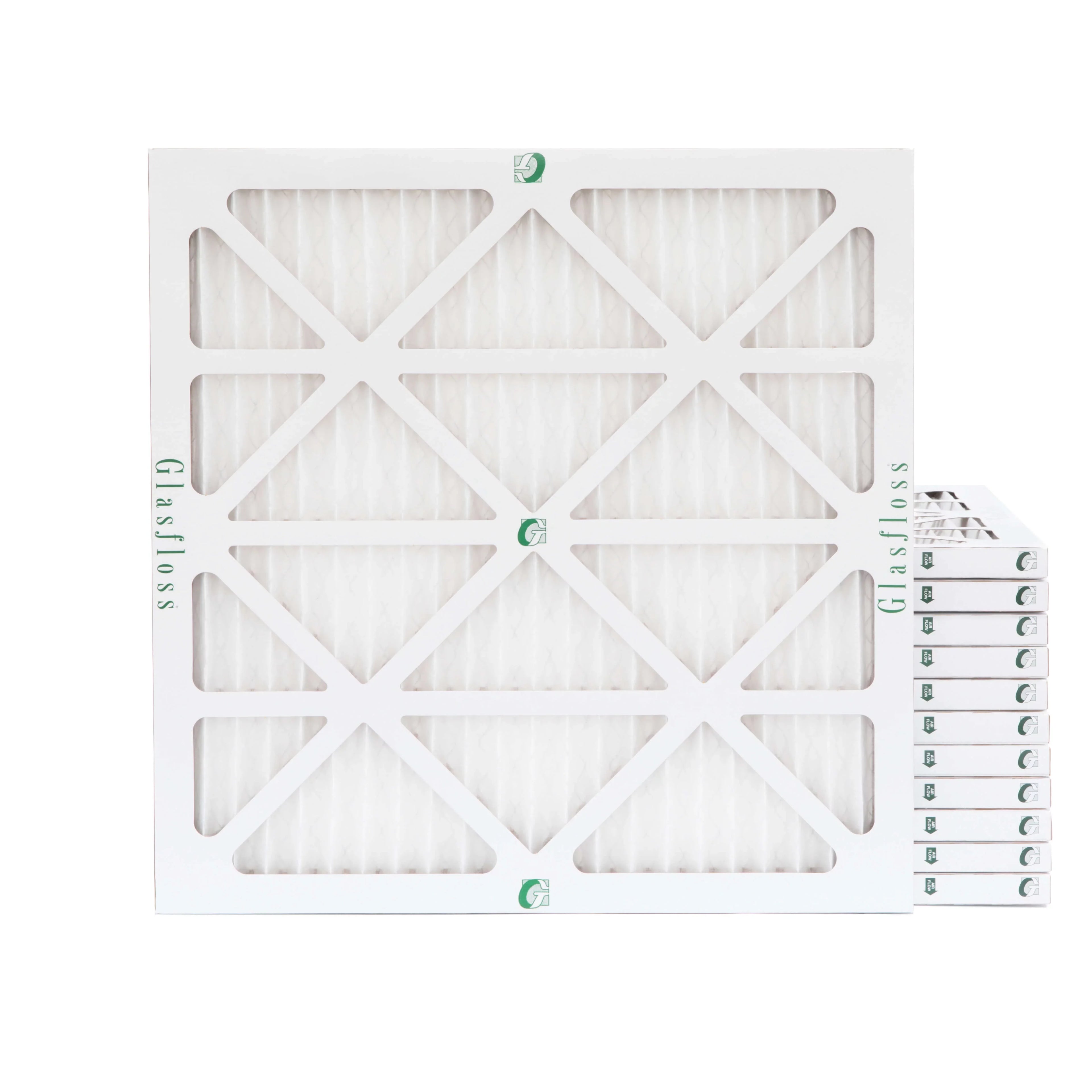 12 Pack of 25x25x1 MERV 10 Pleated Air Filters by Glasfloss. Actual Size: 24-1/2 x 24-1/2 x 7/8