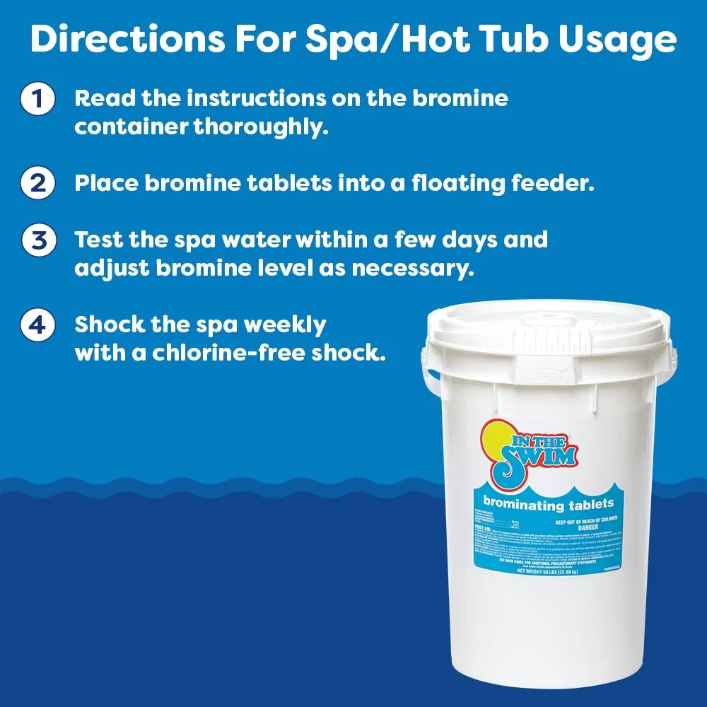 In The Swim 1 Inch Bromine Tablet Sanitizer for Spas, Hot Tubs, or Swimming Pools - Pre-Stabilized, Low Odor, Chlorine Alternative - 61% Available Bromine - 8 Pounds U038008032AE