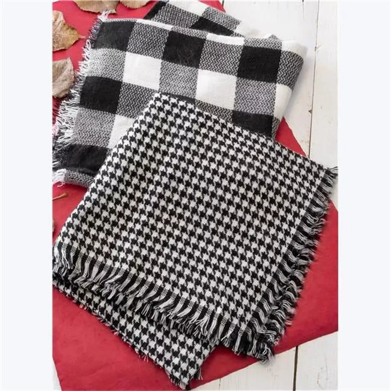 Youngs 42573 Black & White Buffalo & Houndstooth Scarf, Assorted Color - 2 Piece