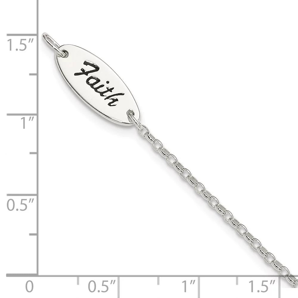 Auriga 925 Sterling Silver Enamel FAITH and Cross Bracelet 7.5inch for Women