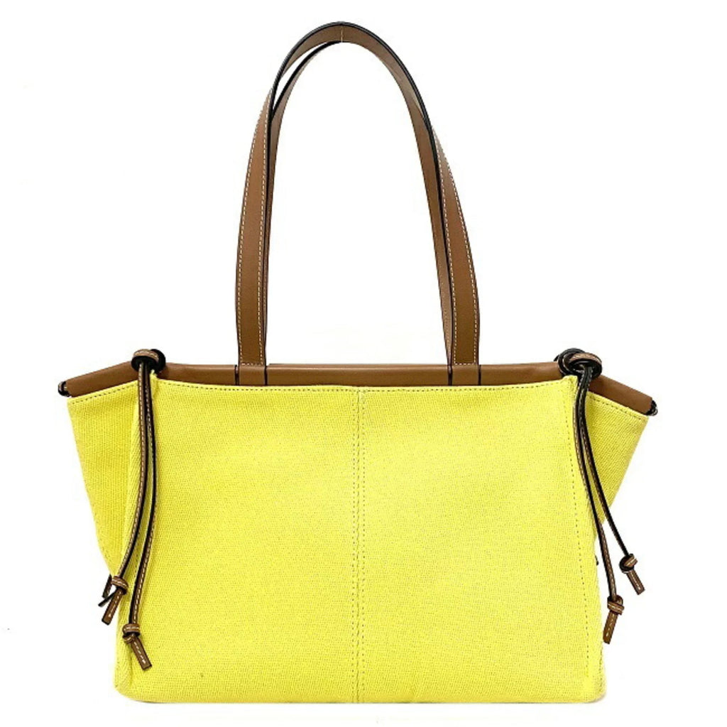 Pre-Owned Loewe cushion yellow brown leather patch anagram 330.02AA93 canvas LOEWE tote bag (Good)