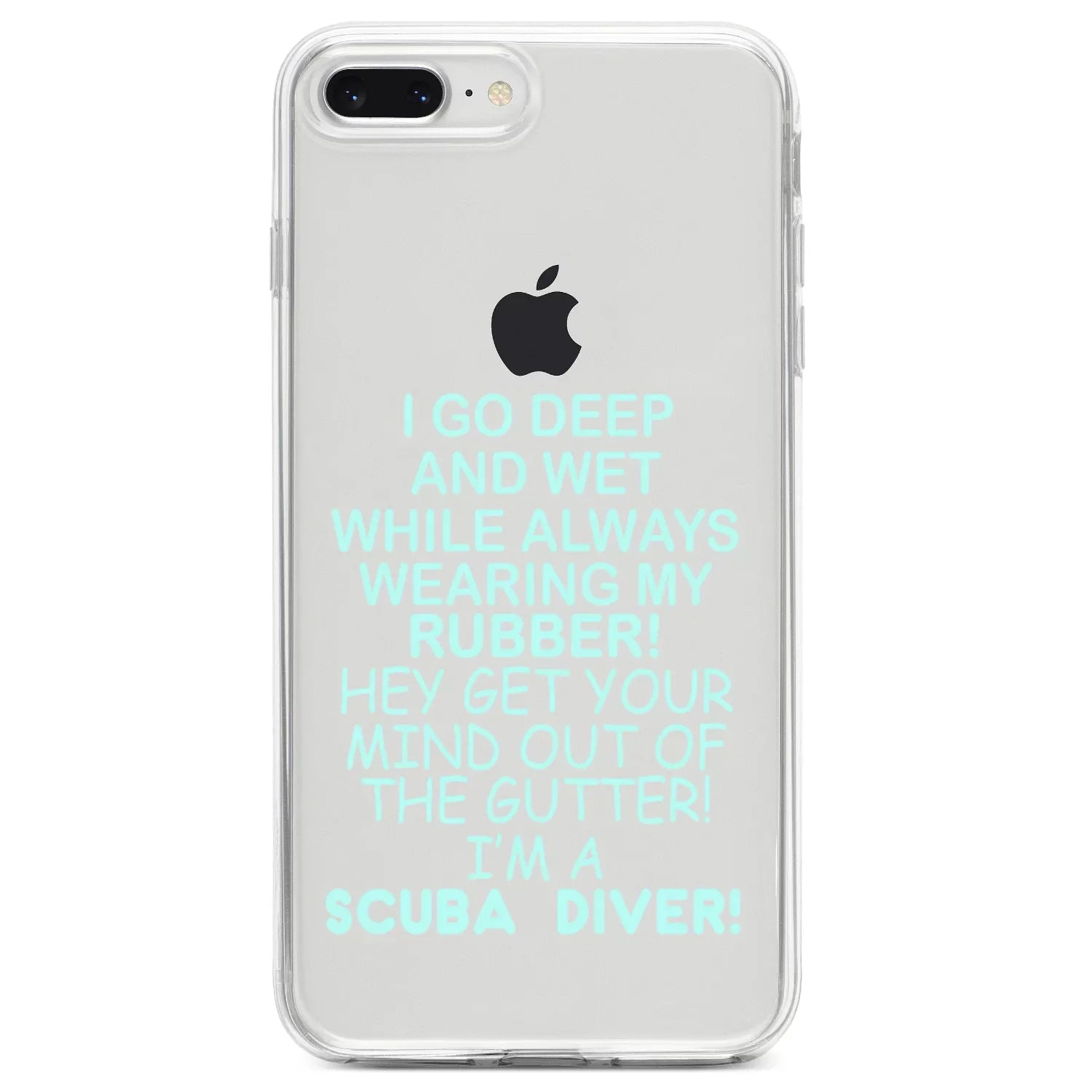 DistinctInk Clear Shockproof Hybrid Case for iPhone 7 PLUS / 8 PLUS (5.5" Screen) TPU Bumper Acrylic Back Tempered Glass Screen Protector - I Go Deep & Wet Wearing My Rubber Scuba Diving