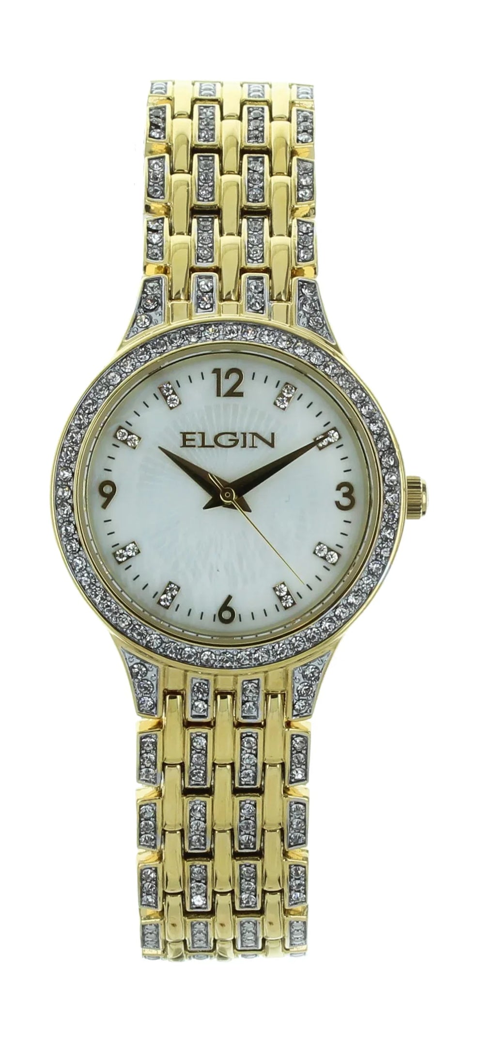 Elgin Adult Female Analog Wristwatch IP Stones on Bezel in Gold (EG201810)