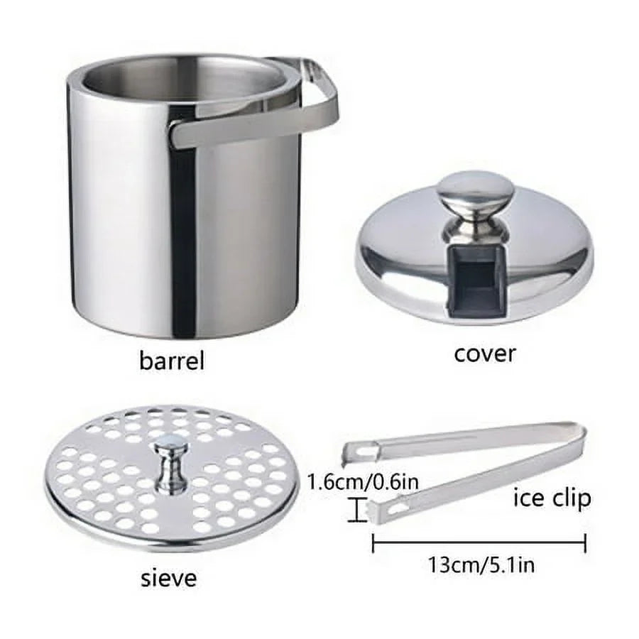 Double-Wall Stainless-Steel InsuLatitudeed Ice Bucket With Lid & Ice Tong 1300 ML
