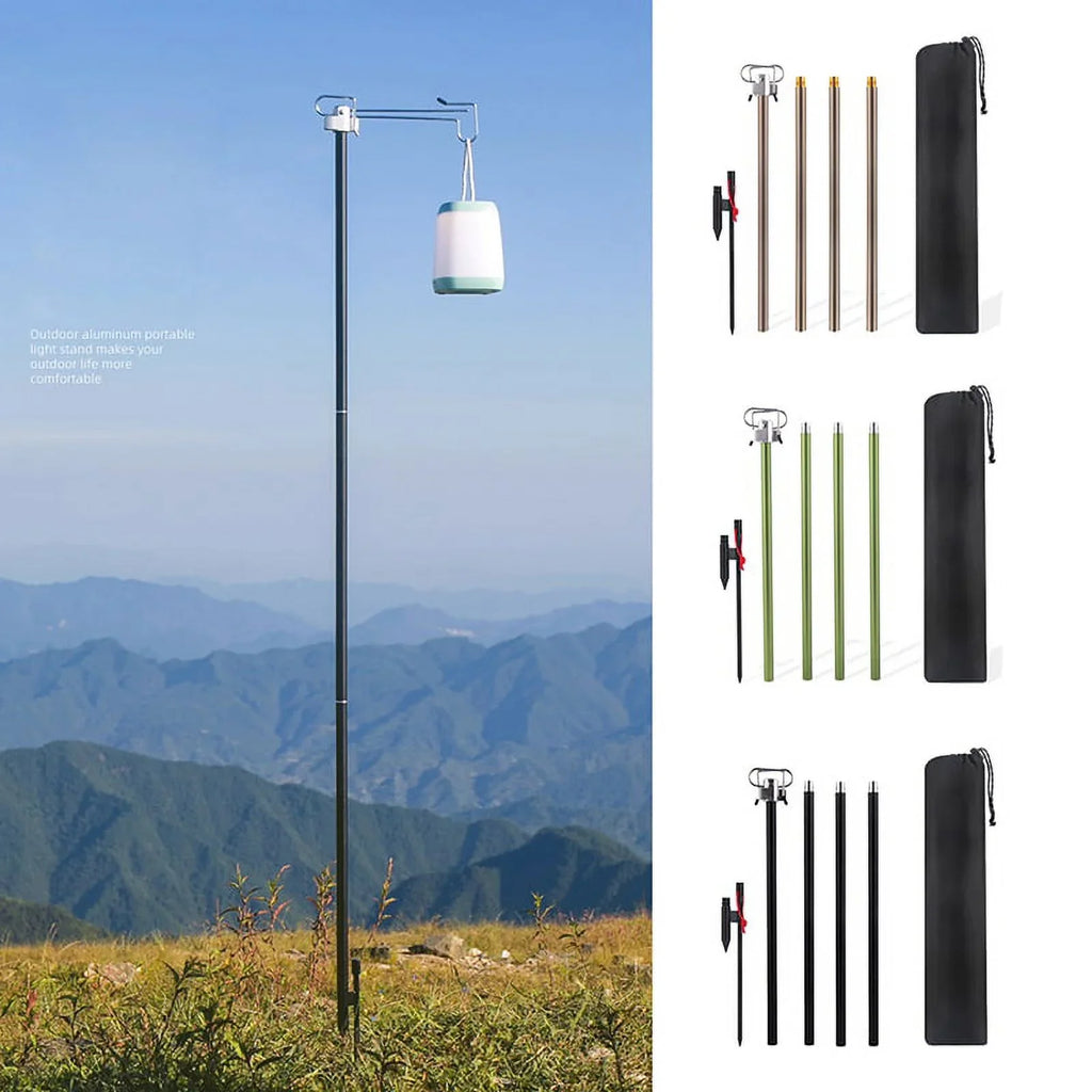 Suzicca Folding Aluminum Alloy Lamp Pole Adjustable Lantern Holder Rod for Camping Hiking Fishing Backpacking