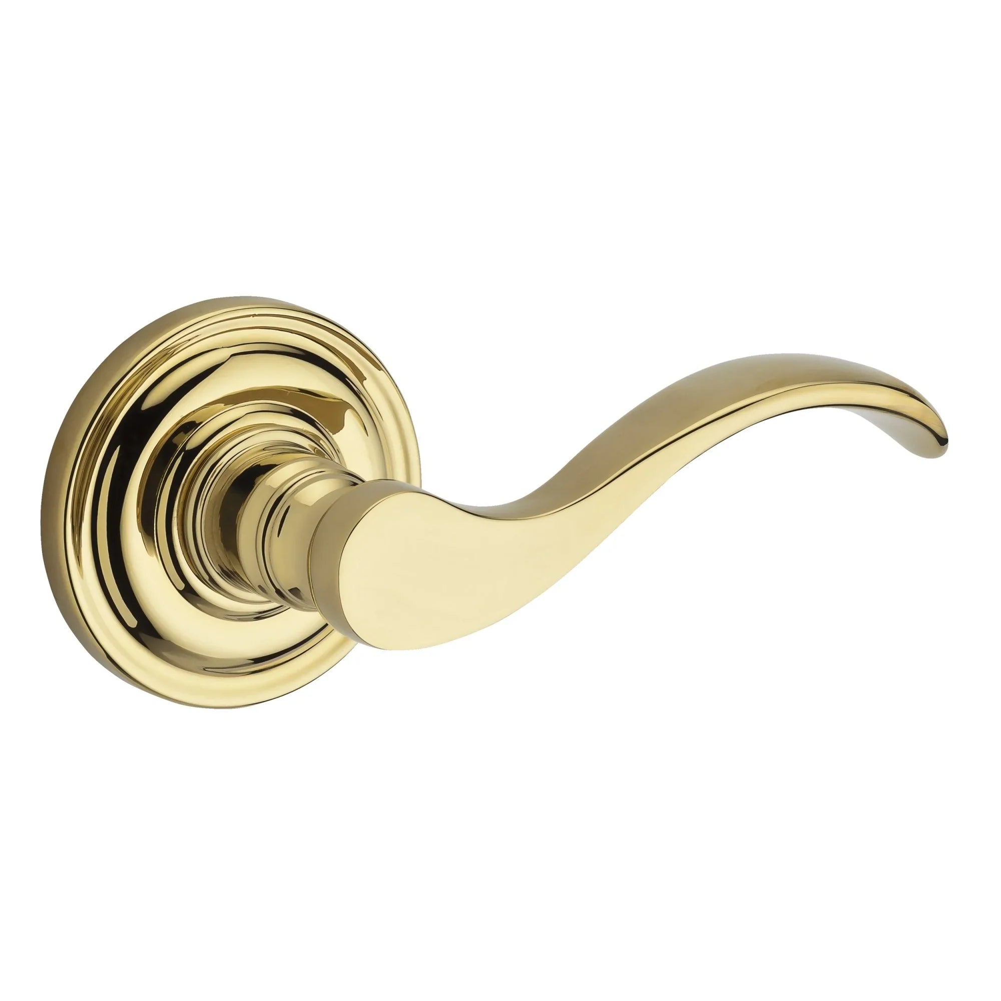 Baldwin Reserve Pvcurtrr003 Privacy Curve Lever Handle And Traditional Round Rose With 6Al Latch And Dual Strike Lifetime Brass Finish Handle