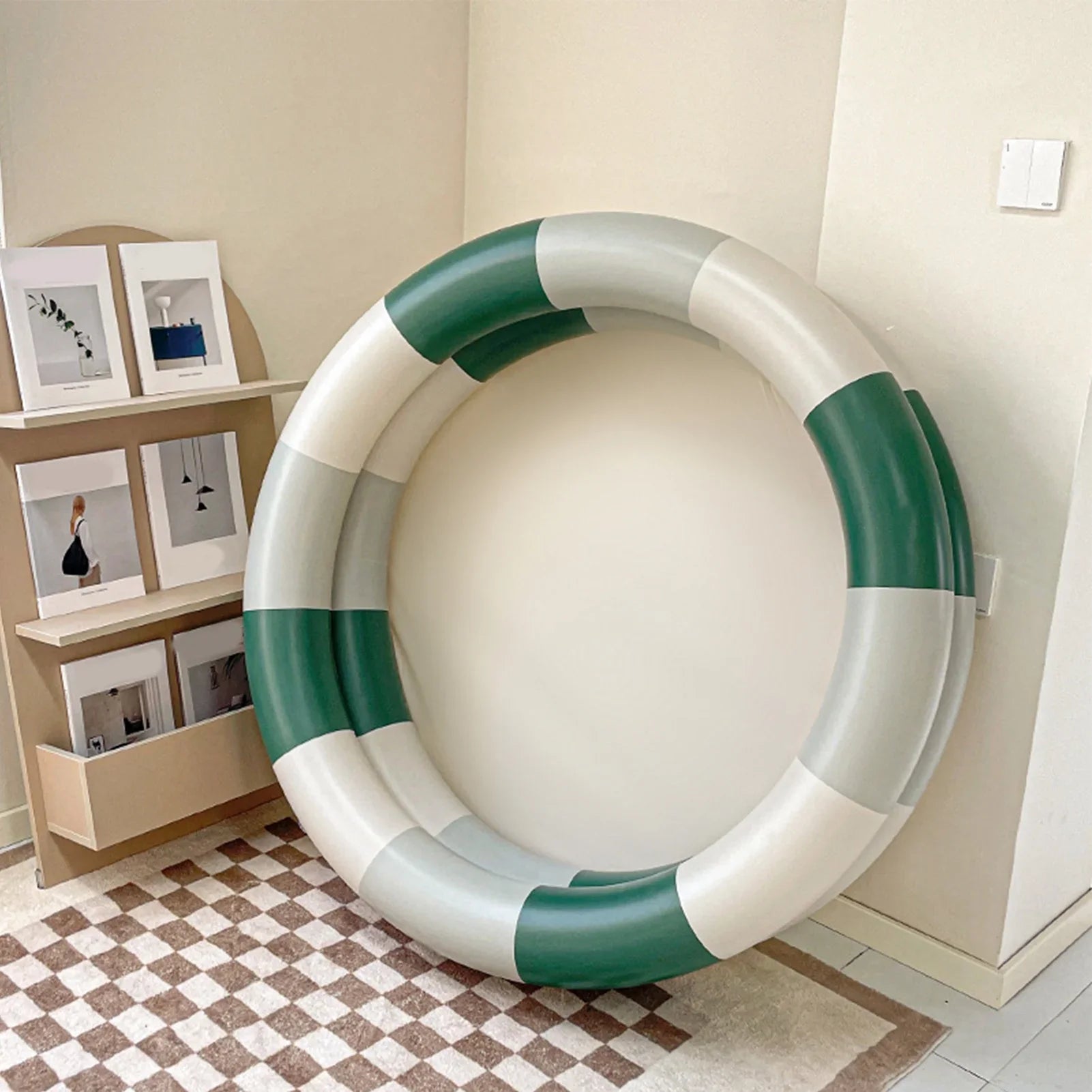 Buumin InfLatitudeable Pool Baby Retro Blow Up Swimming Pool Family Cute Style Thickened Water Pool Green Stripe
