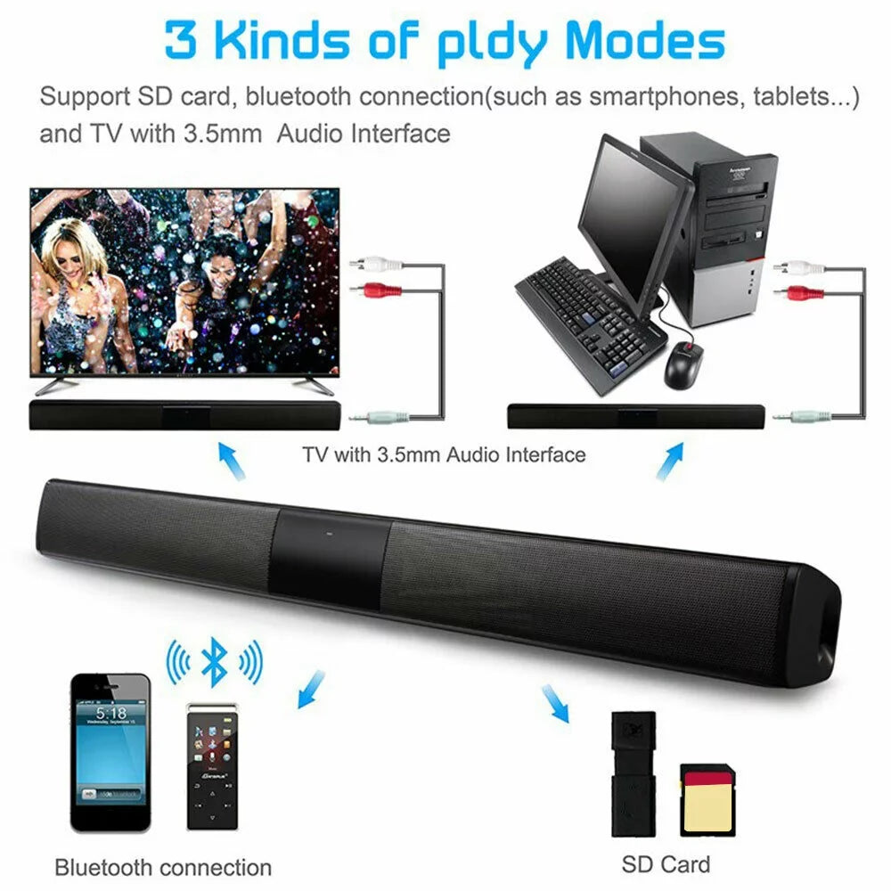 Sound Bar Bluetooth Speaker Surround Sound System Wired & Wireless 22 inch TV Sound Bar