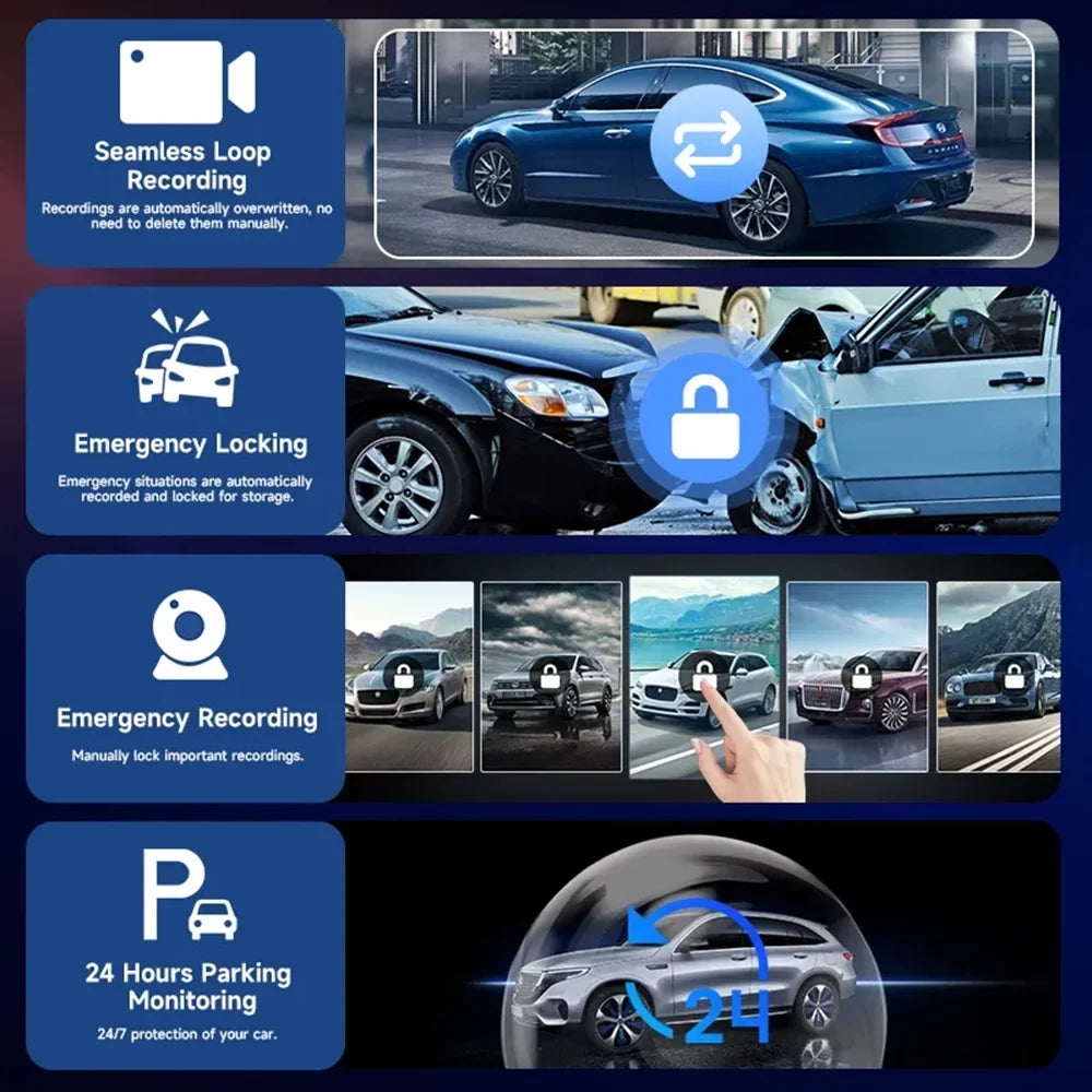 MassLatitudeie 10.26 Inch Dash Cam Rearview Camera Carplay & Android Auto DVR GPS Navigation Video Dashboard Mirror Monitor Car DVRS,Front camera