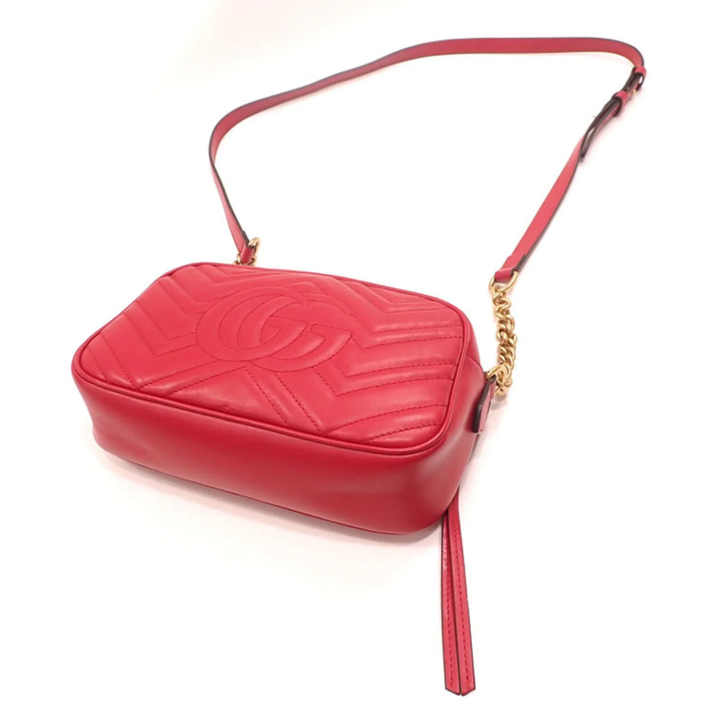 Pre-Owned Gucci Quilted Small Shoulder Bag GG Marmont Women's Red Leather 447632 (Good)